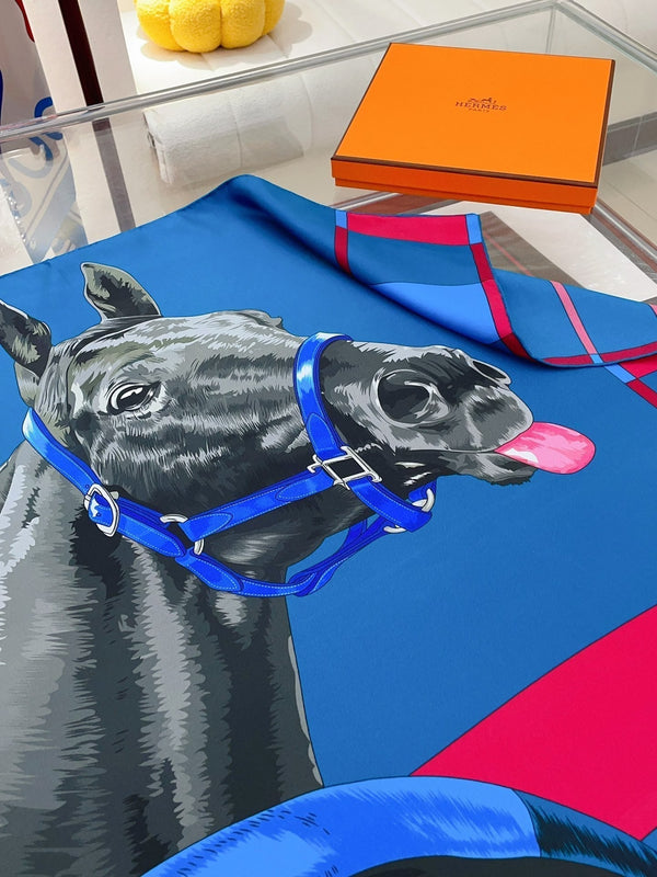 Rocabar De Rire Scarf 90 CM In Blue Colorful Silk Twill 206453