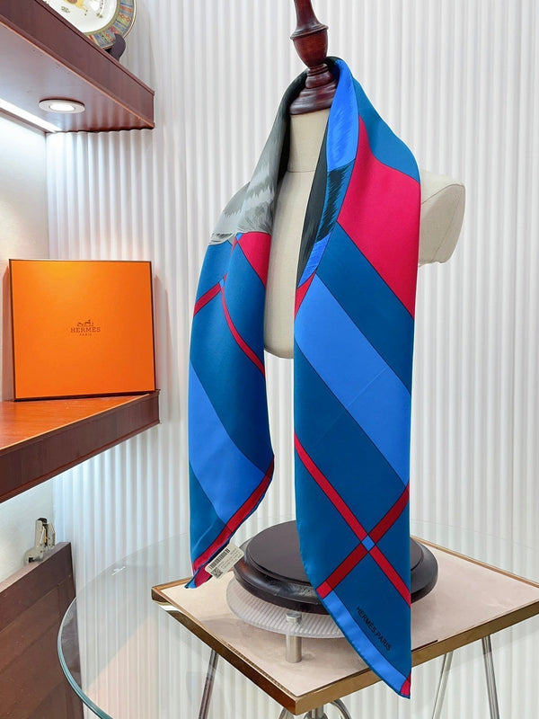 Rocabar De Rire Scarf 90 CM In Blue Colorful Silk Twill 206453