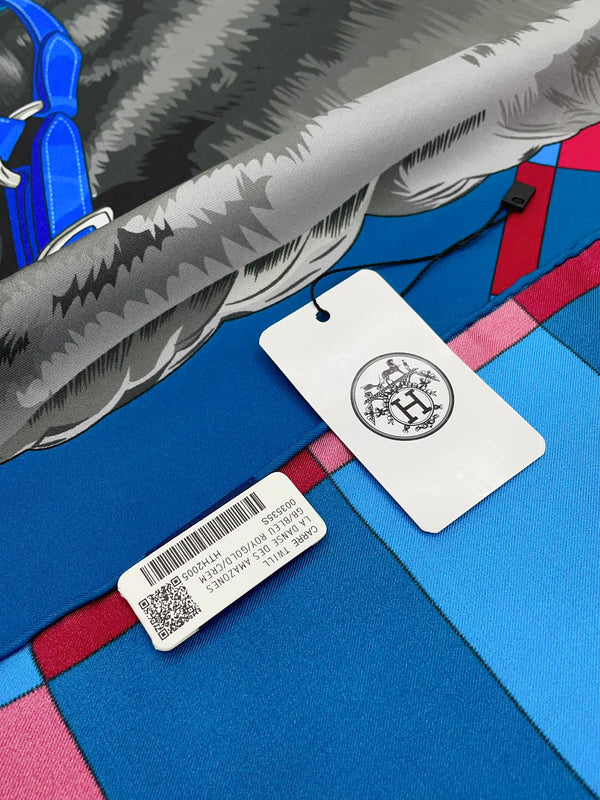 Rocabar De Rire Scarf 90 CM In Blue Colorful Silk Twill 206453