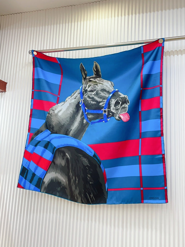 Rocabar De Rire Scarf 90 CM In Blue Colorful Silk Twill 206453