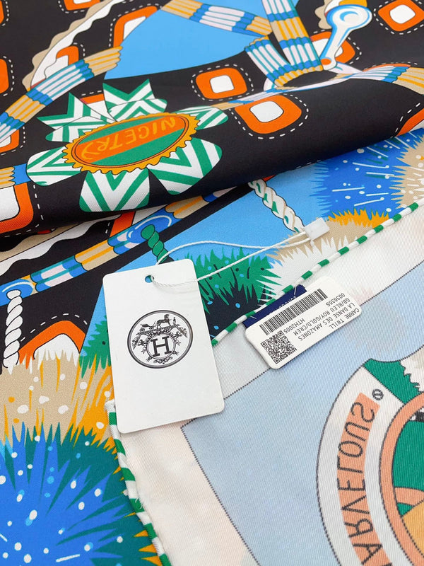 Cheval Mascotte Scarf 90 CM In Blue Colorful Silk Twill 206456