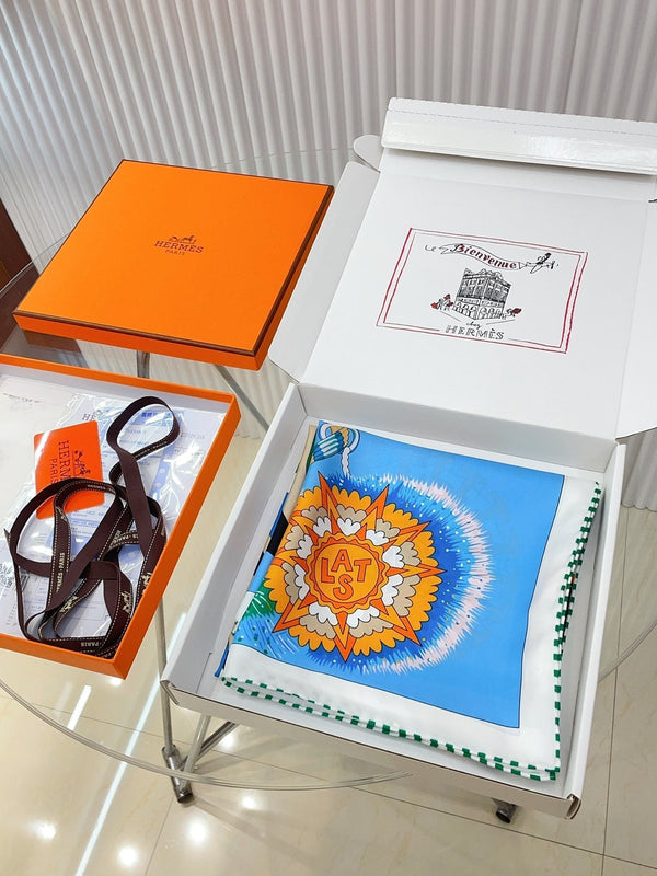 Cheval Mascotte Scarf 90 CM In Blue Colorful Silk Twill 206456