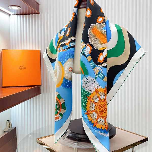 Cheval Mascotte Scarf 90 CM In Blue Colorful Silk Twill 206456