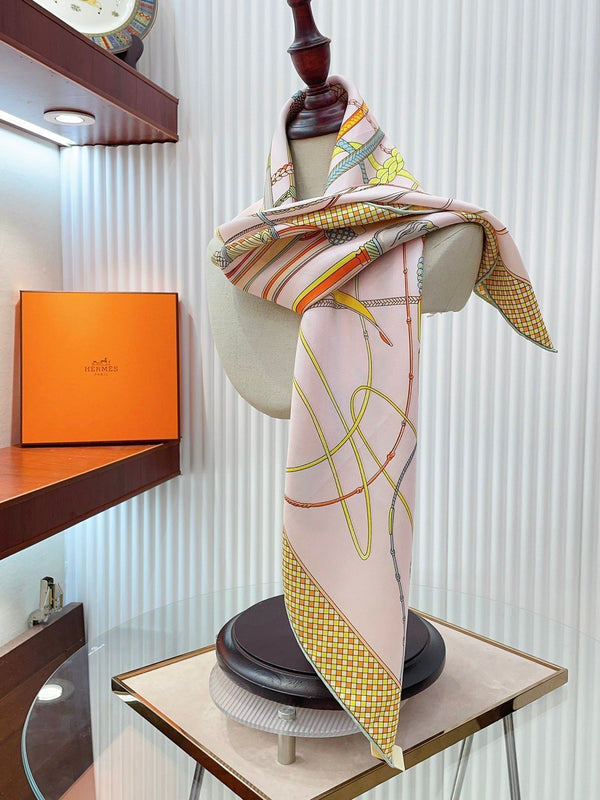 Fouets Et Badines Scarf 90 CM In Light Pink Colorful Silk 208583