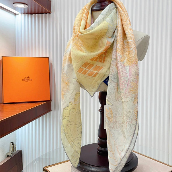 Faubourg Tropical Detail scarf 110 CM In Beige Colorful Silk 208584