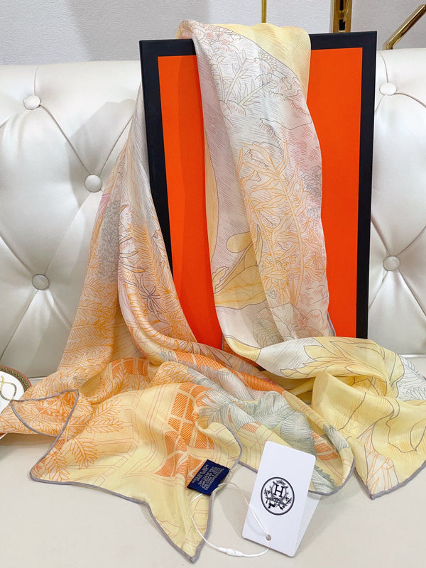 Faubourg Tropical Detail scarf 110 CM In Beige Colorful Silk  208584