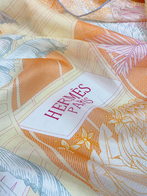 Faubourg Tropical Detail scarf 110 CM In Beige Colorful Silk  208584