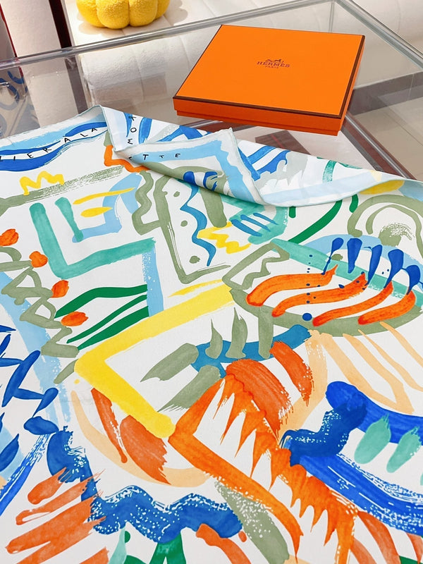 Le Cavalier A La Trompette Scarf 90 CM In Colorful Silk 208590