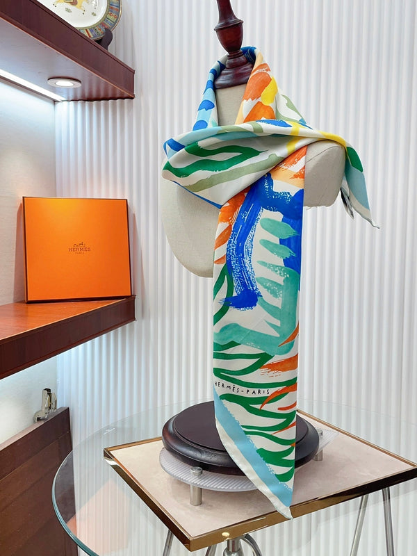 Le Cavalier A La Trompette Scarf 90 CM In Colorful Silk 208590