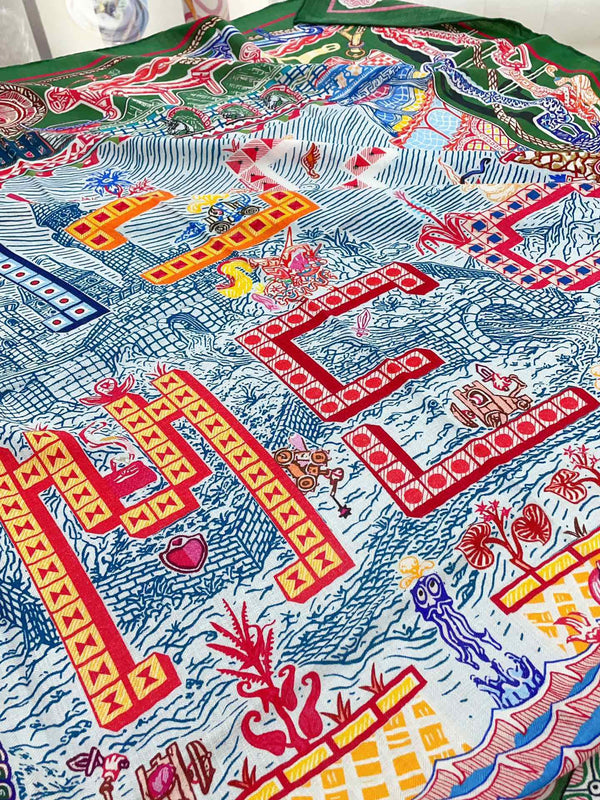 Gavroche Super Silk Quest Détail Scarf 140 CM In Green Colorful Cashmere And Silk 236108