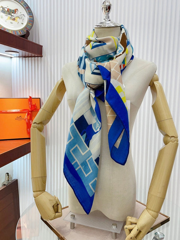 Horse Club Detail Scarf 140 CM In Colorful Cashmere And Silk 217219