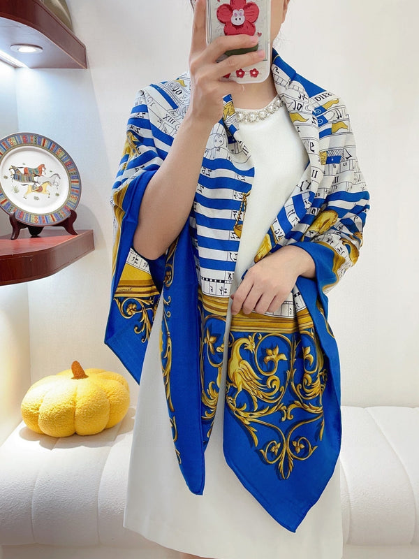 Astrologie Forever Scarf 135 CM In Blue Colorful Cashmere And Silk 223626