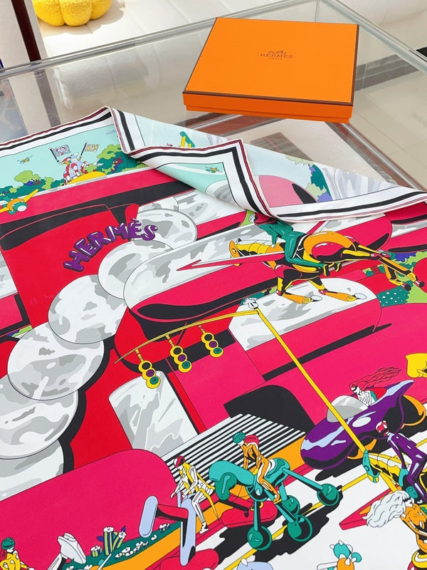 Locomotion Shawl 90 CM In Colorful Silk Twill  225468