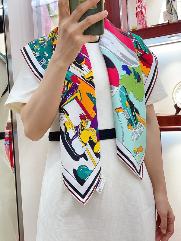 Locomotion Shawl 90 CM In Colorful Silk Twill  225468