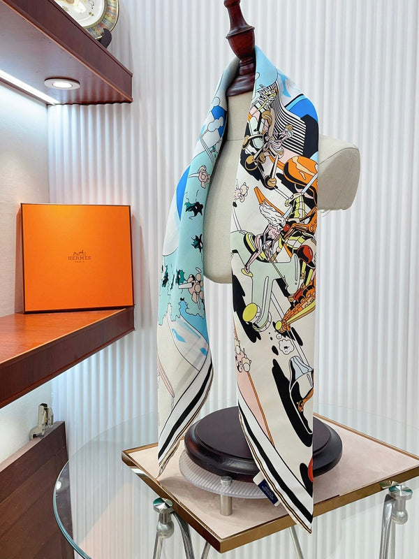 Locomotion Shawl 90 CM In Colorful Silk Twill  225469