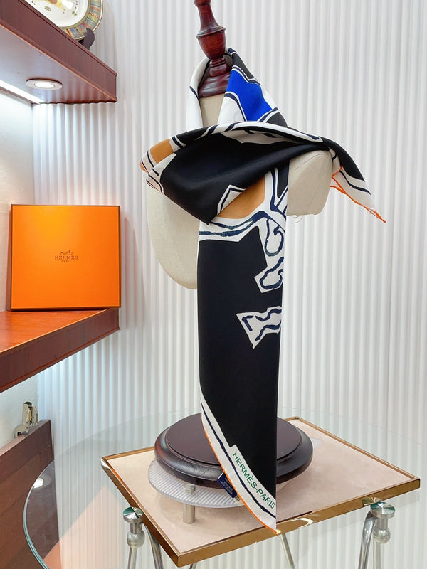 Choregraphie Equestre Scarf 90 CM In Black Colorful Silk Twill 228978