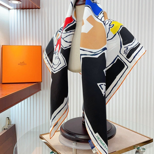 Choregraphie Equestre Scarf 90 CM In Black Colorful Silk Twill 228978