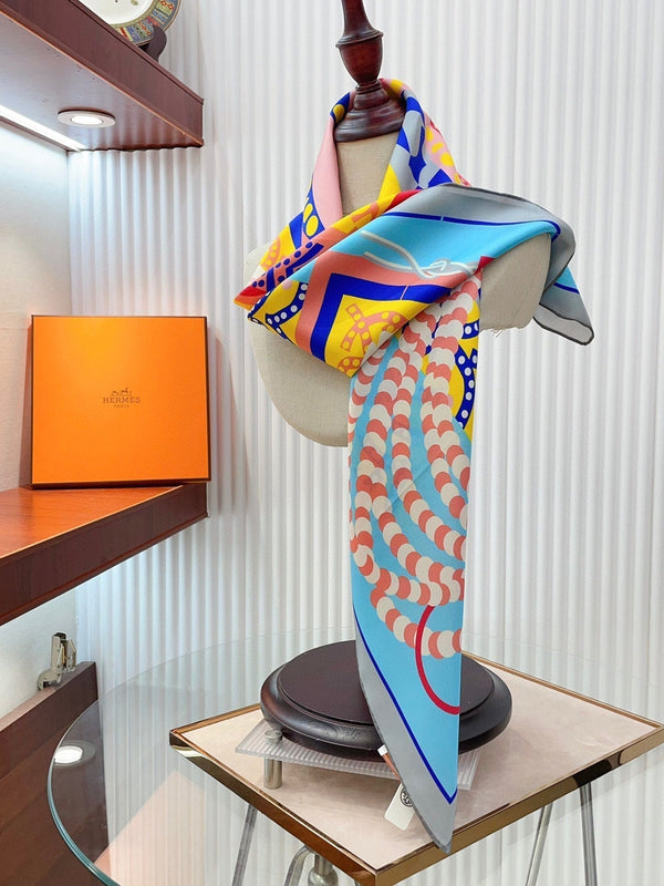 Silla De Gaucho Scarf 90 CM In Light Blue Colorful Silk Twill 231854