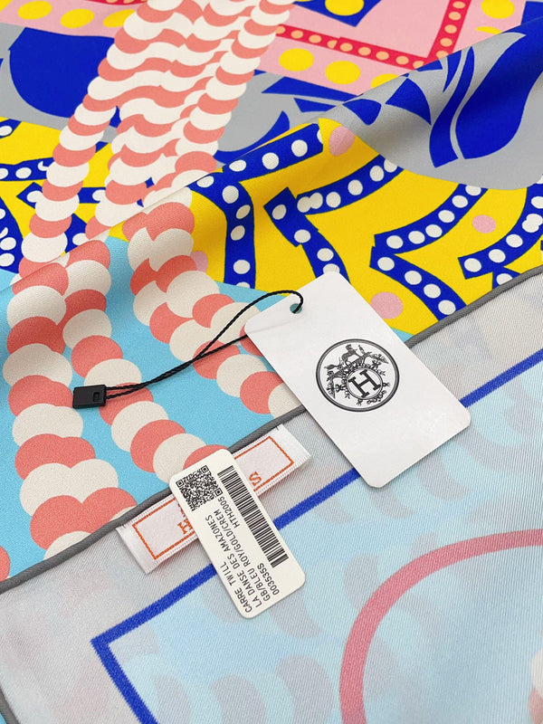 Silla De Gaucho Scarf 90 CM In Light Blue Colorful Silk Twill 231854