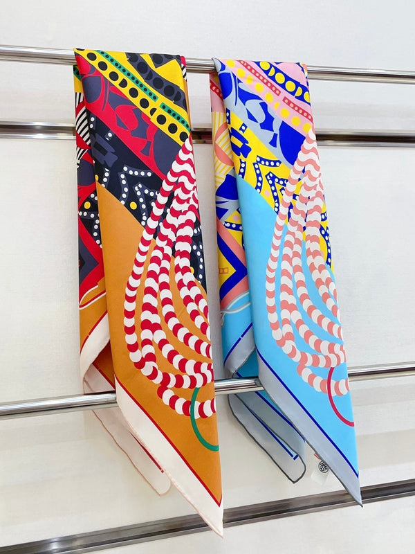 Silla De Gaucho Scarf 90 CM In Light Blue Colorful Silk Twill 231854