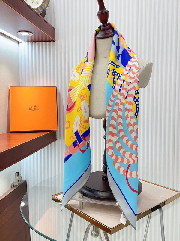 Silla De Gaucho Scarf 90 CM In Light Blue Colorful Silk Twill 231854