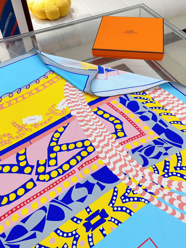 Silla De Gaucho Scarf 90 CM In Light Blue Colorful Silk Twill 231854