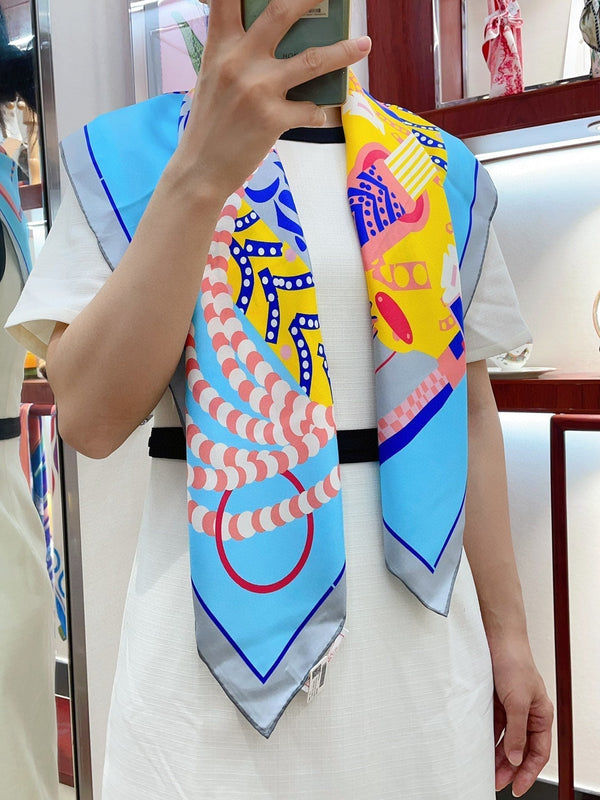 Silla De Gaucho Scarf 90 CM In Light Blue Colorful Silk Twill 231854