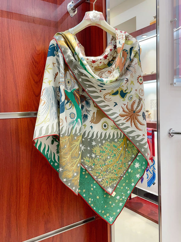 Sous Le Charme d'Orphee Double Face Scarf 140 CM In Colorful Cashmere And Silk 233127