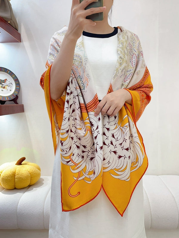 Legende Brodee Scarf 140 CM In Orange Colorful Cashmere And Silk 235415