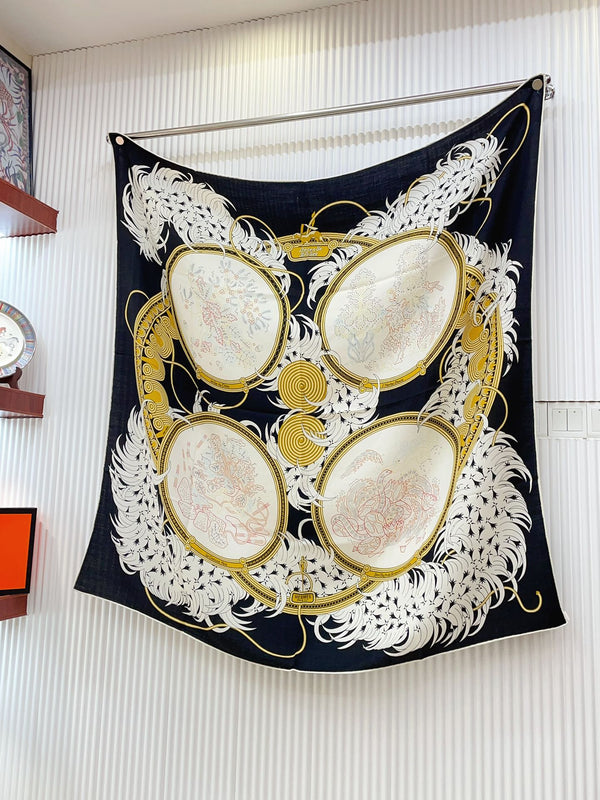 Legende Brodee Scarf 140 CM In Black Colorful Cashmere And Silk 235416