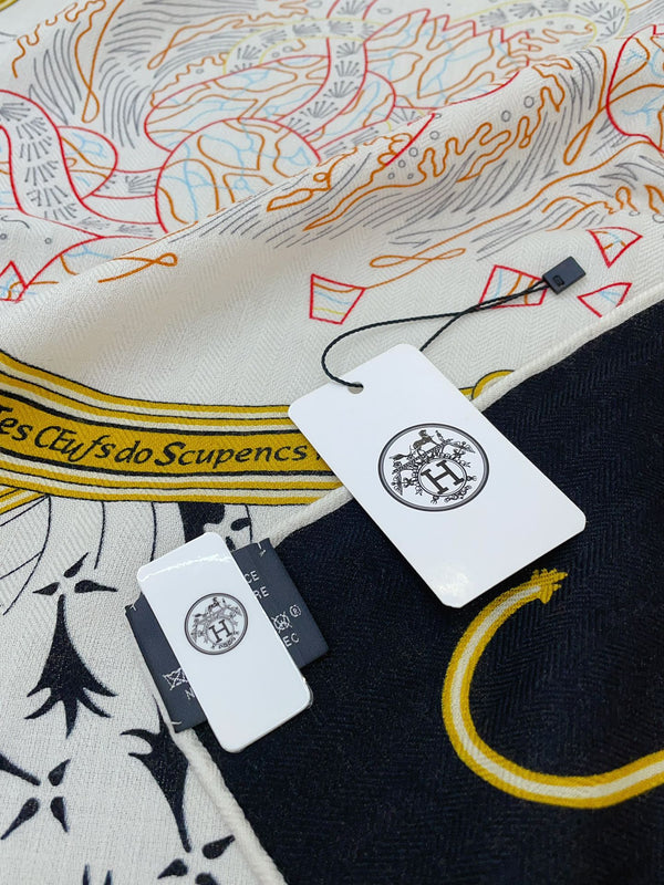 Legende Brodee Scarf 140 CM In Black Colorful Cashmere And Silk 235416