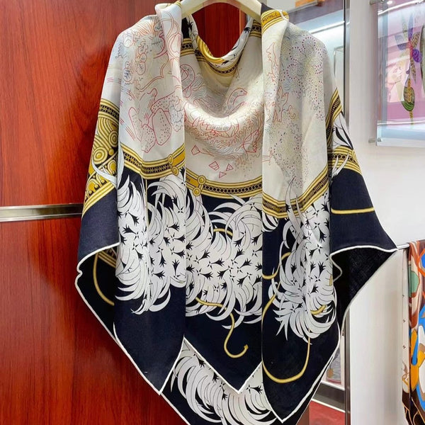 Legende Brodee Scarf 140 CM In Black Colorful Cashmere And Silk 235416