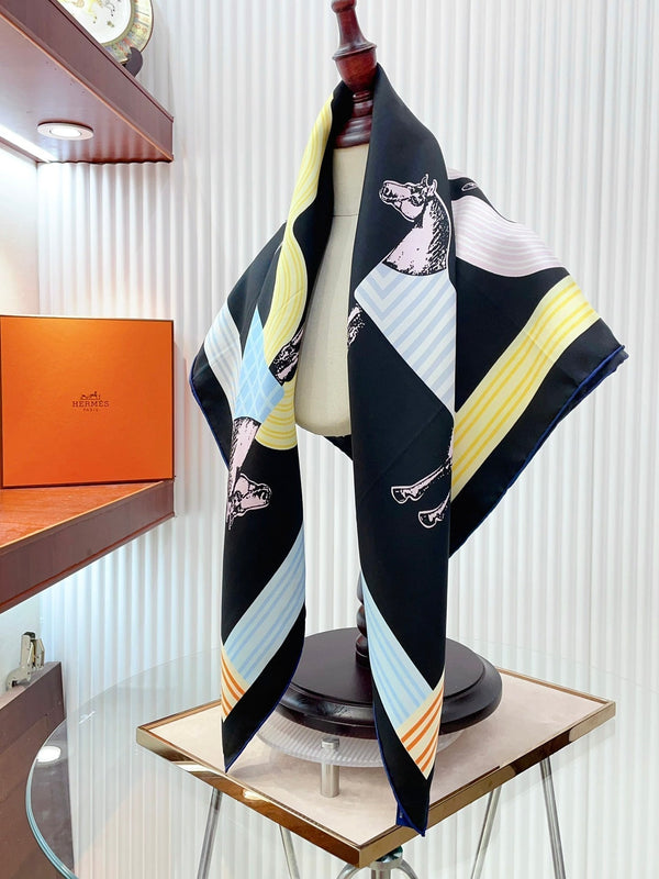 Garde-Robe Pop Detail Scarf 90 CM In Black Colorful Silk Twill 337136