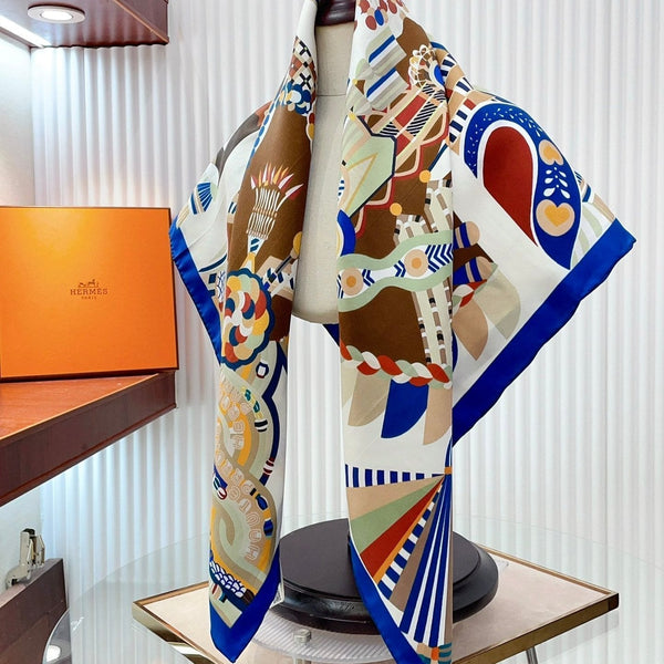 Haute Parure Scarf 90 CM In White Colorful Silk Twill 239533