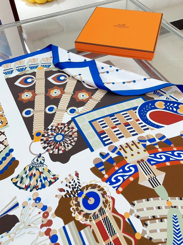 Haute Parure Scarf 90 CM In White Colorful Silk Twill 239533