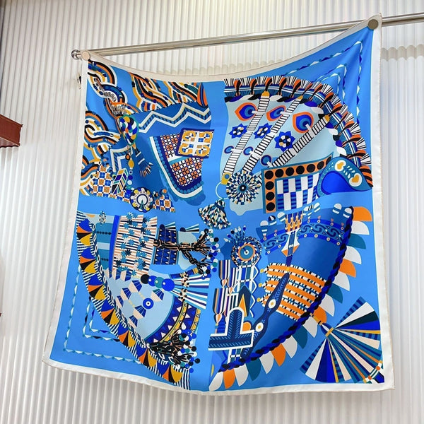 Haute Parure Scarf 90 CM In Blue Colorful Silk Twill 239535