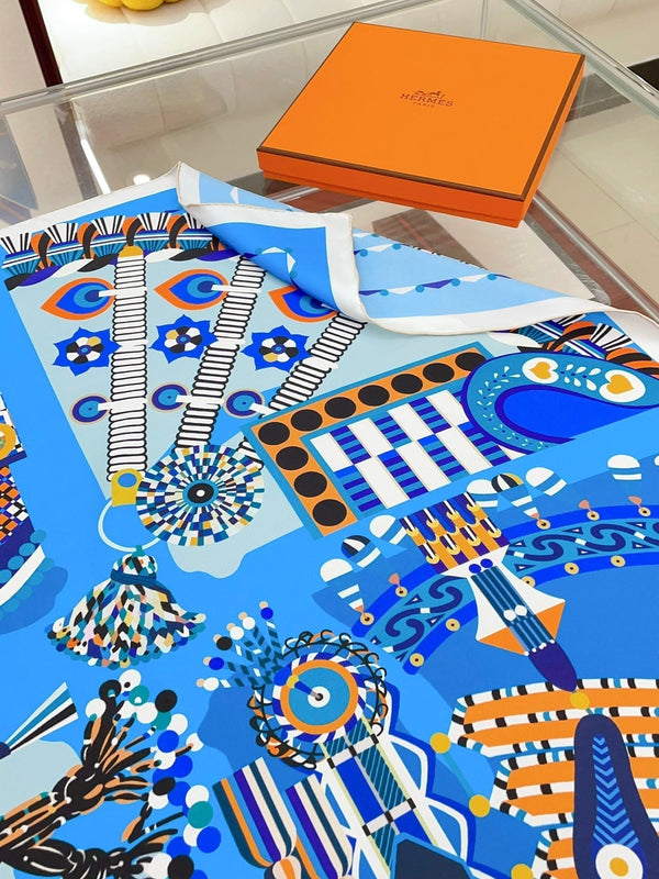 Sciarpa Haute Parure 90 CM In Twill Di Seta Colorato Blu 239535