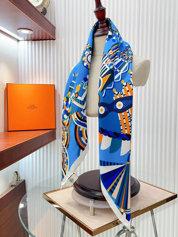 Sciarpa Haute Parure 90 CM In Twill Di Seta Colorato Blu 239535