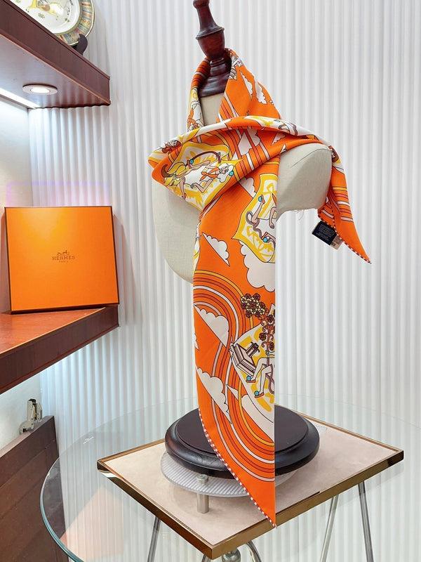 Carres Volants Scarf 90 CM In Orange Colorful Silk Twill 244995