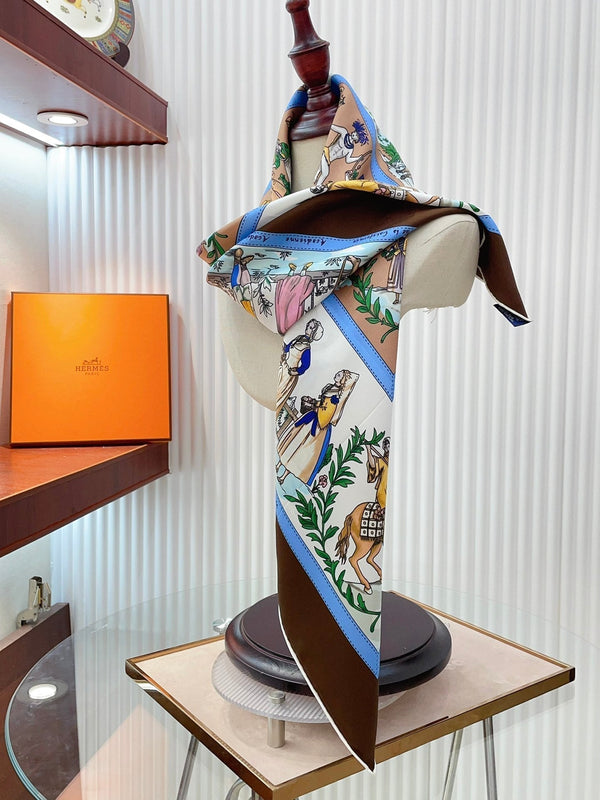 Costumes Civils Actuels Scarf 90 CM In White Colorful Silk Twill 249934