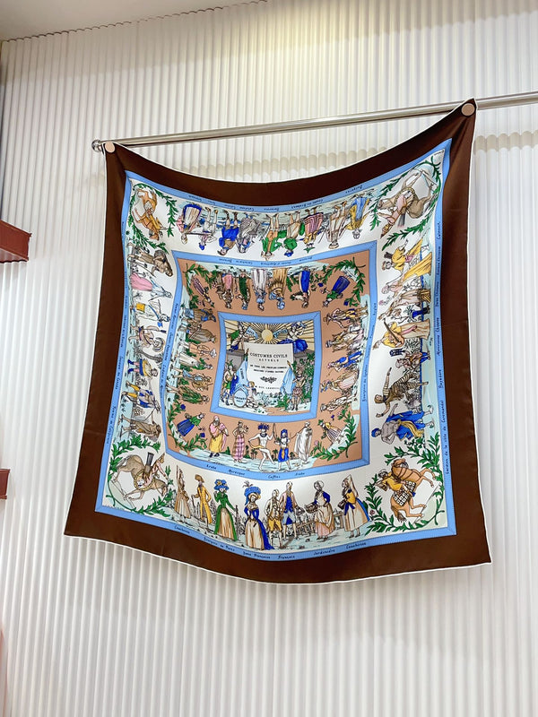 Costumes Civils Actuels Scarf 90 CM In White Colorful Silk Twill 249934