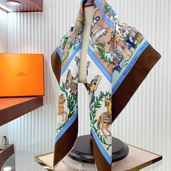 Costumes Civils Actuels Scarf 90 CM In White Colorful Silk Twill 249934