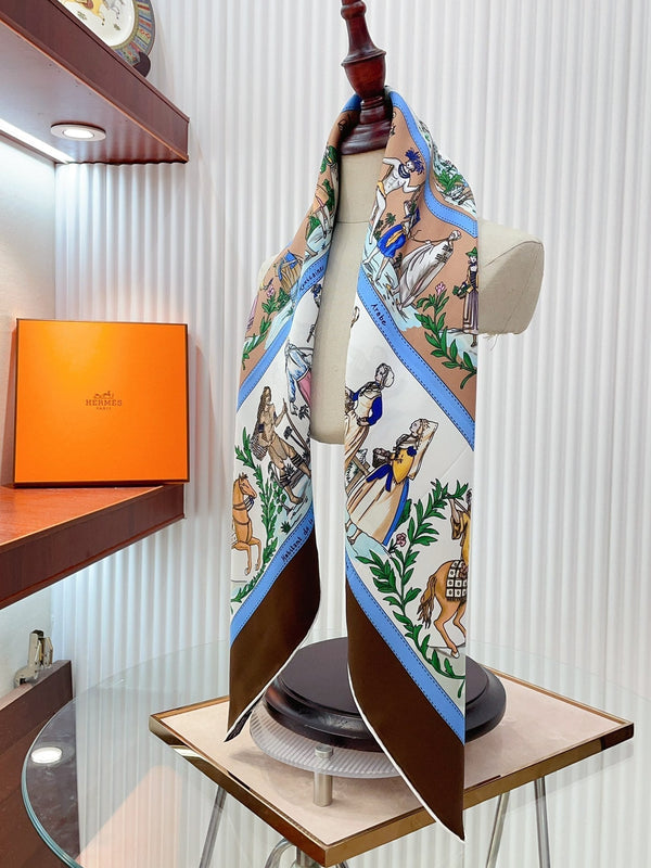 Costumes Civils Actuels Scarf 90 CM In White Colorful Silk Twill 249934