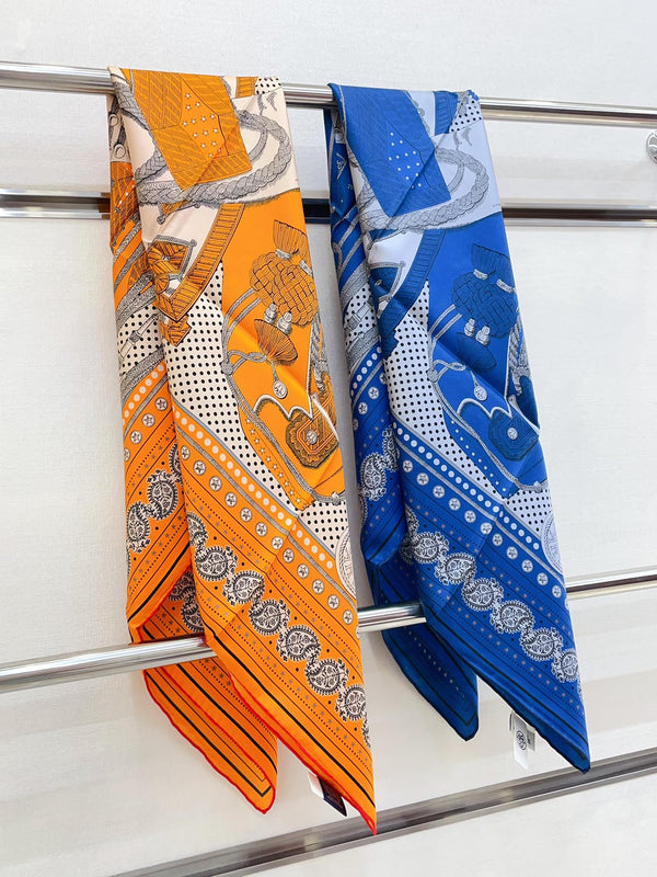 Zouaves Et Dragons Bandana Shawl 90 CM In Orange Colorful Silk Twill 262788