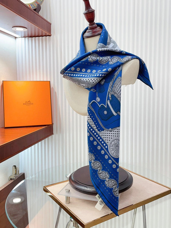 Zouaves Et Dragons Bandana Shawl 90 CM In Blue Colorful Silk Twill 262789