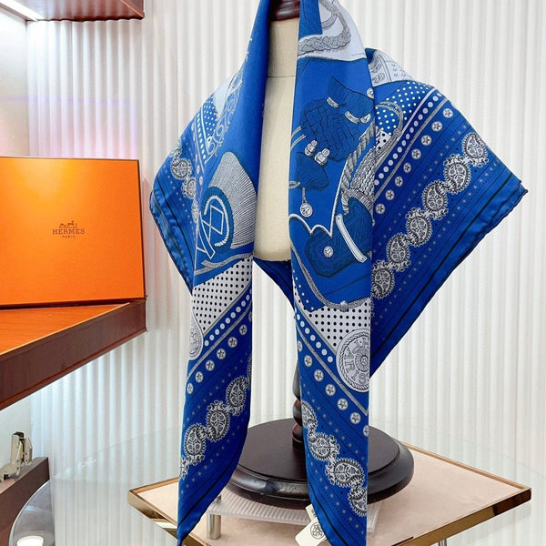 Zouaves Et Dragons Bandana Shawl 90 CM In Blue Colorful Silk Twill 262789