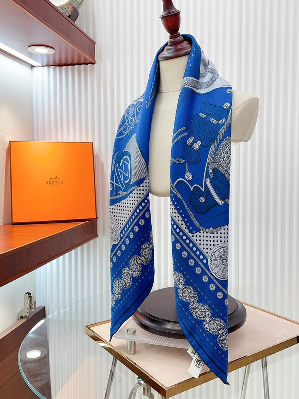 Zouaves Et Dragons Bandana Shawl 90 CM In Blue Colorful Silk Twill 262789