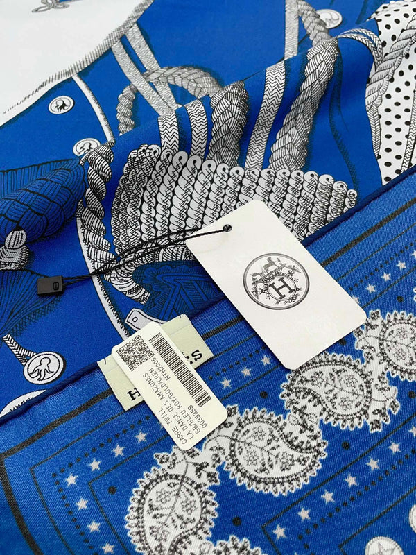 Zouaves Et Dragons Bandana Shawl 90 CM In Blue Colorful Silk Twill 262789