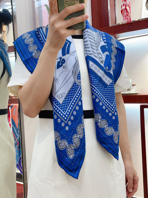 Zouaves Et Dragons Bandana Shawl 90 CM In Blue Colorful Silk Twill 262789