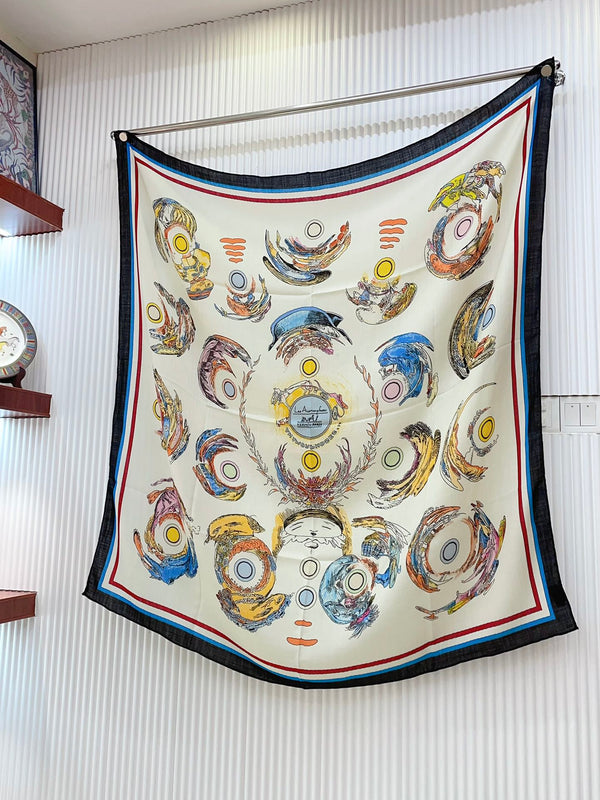 Les Anamorphoses Scarf 140 CM In White Cashmere And Silk 269265